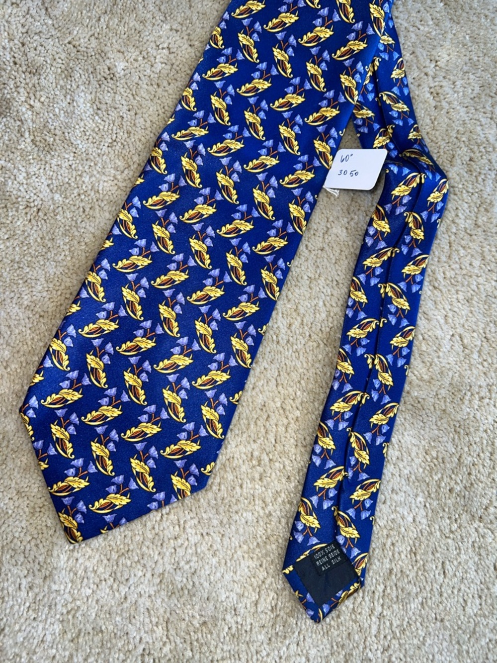 Dormeuil Paris 💯 silk Classic Navy Tie with Gold Leaf Motif